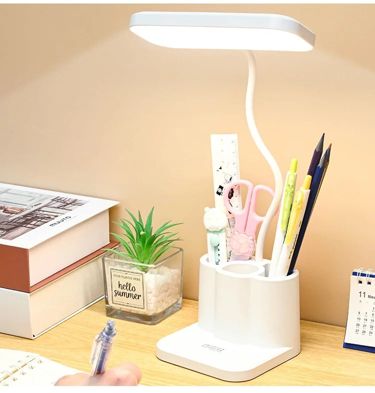Rechargeable Three-color Light-emitting Diode Temperature Multi-functional Pen Stand Study Battery-Powered Desk Lamp