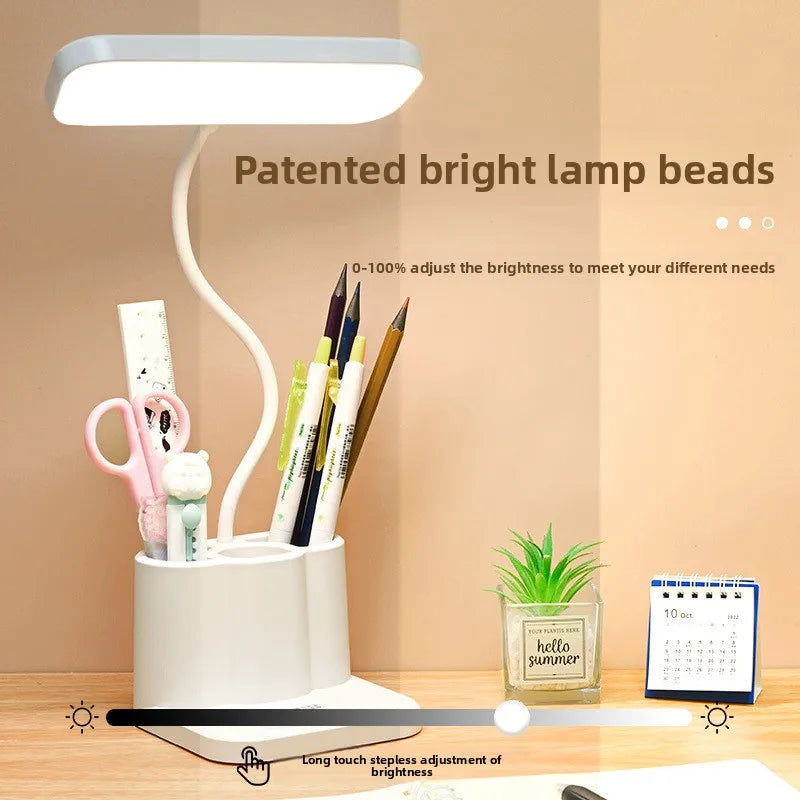 Rechargeable Three-color Light-emitting Diode Temperature Multi-functional Pen Stand Study Battery-Powered Desk Lamp