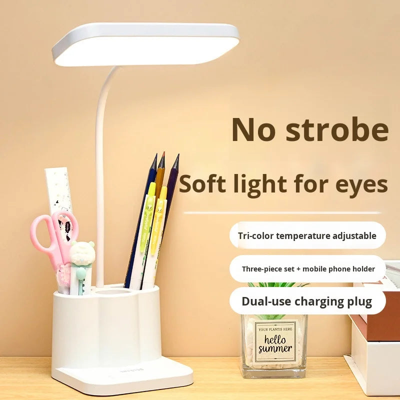 Rechargeable Three-color Light-emitting Diode Temperature Multi-functional Pen Stand Study Battery-Powered Desk Lamp