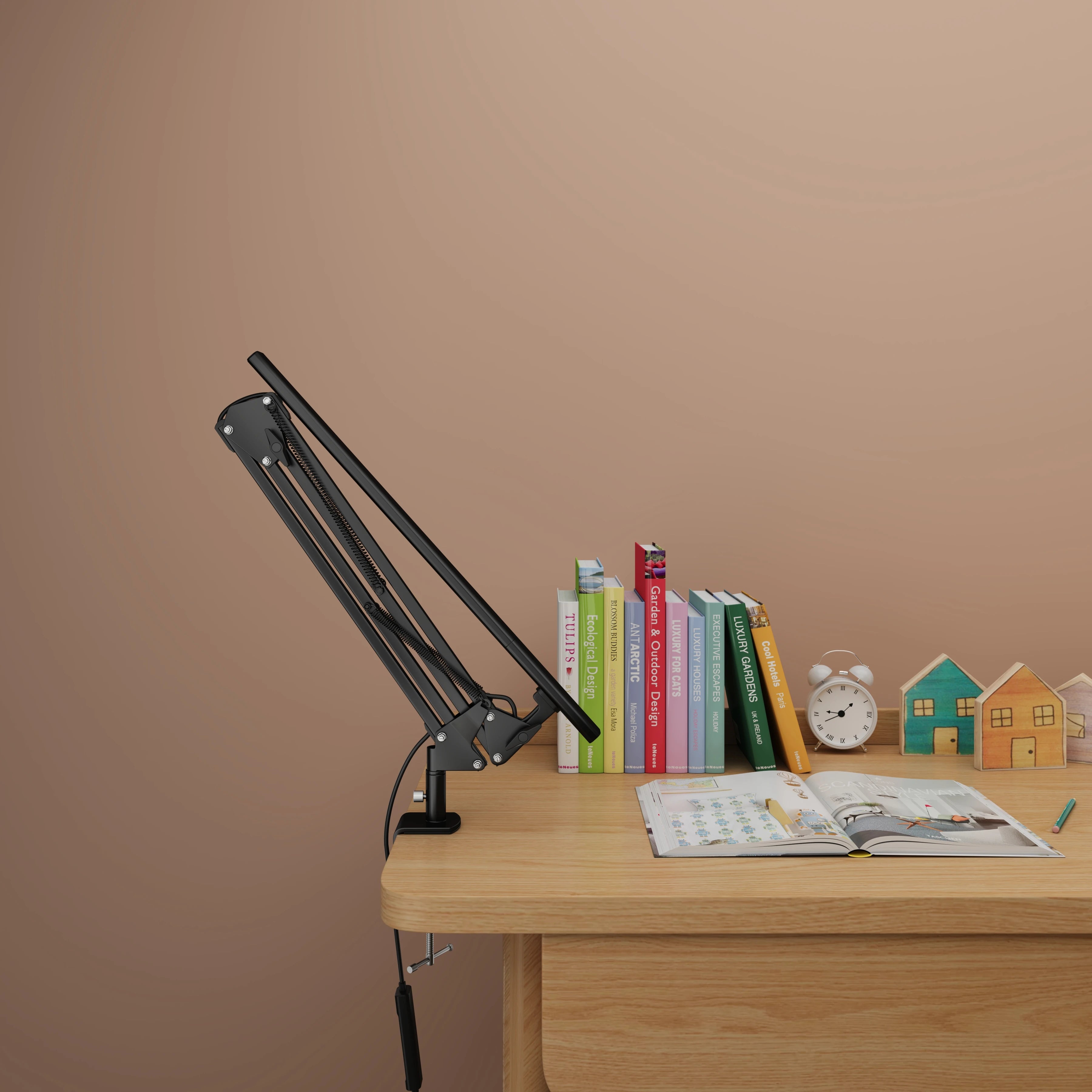 12W Black Metal Desk Lamp with Timer/Memory Function Modern Folding Design for Student Reading AC Power 5V Input