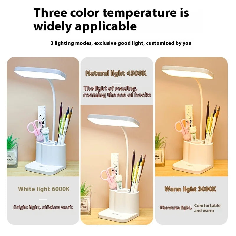 Rechargeable Three-color Light-emitting Diode Temperature Multi-functional Pen Stand Study Battery-Powered Desk Lamp
