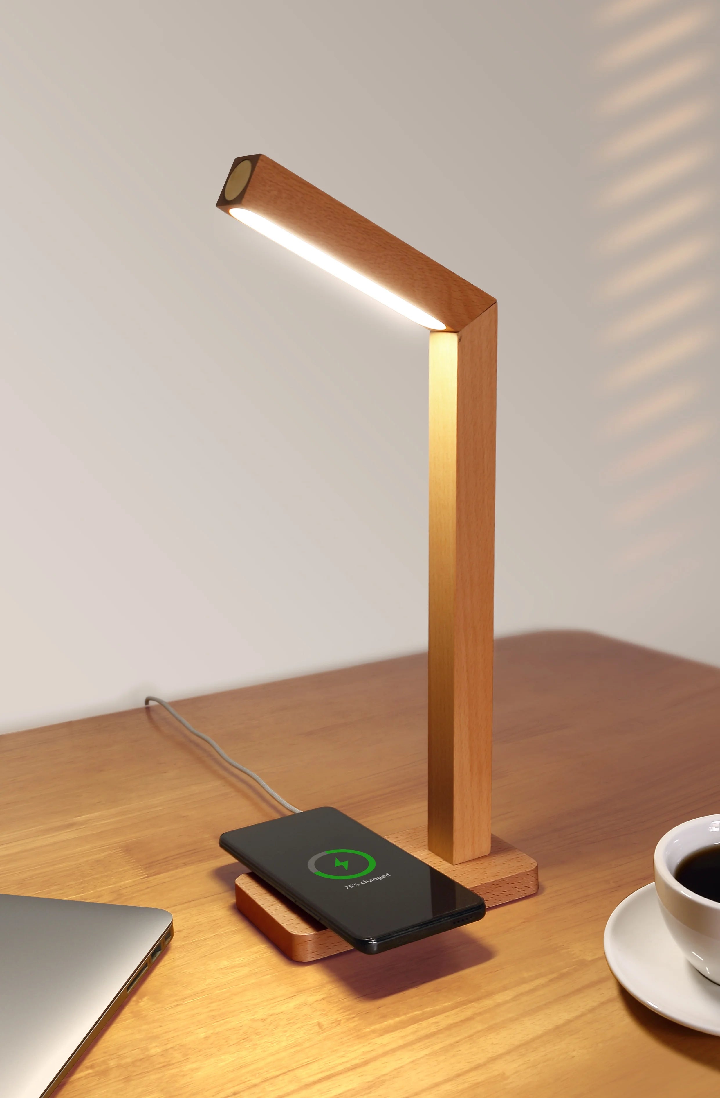 LED Wood Desk Lamp with Wireless Charger Desk Lamps for Home OfficeTouch Control Adjustable Detachable and Convenient Desk Lamp