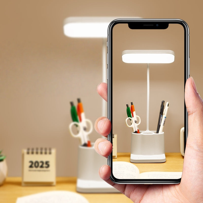 Rechargeable 3-color LED Temperature Multi-function Pen Stand Study Battery-Powered Table Lamp