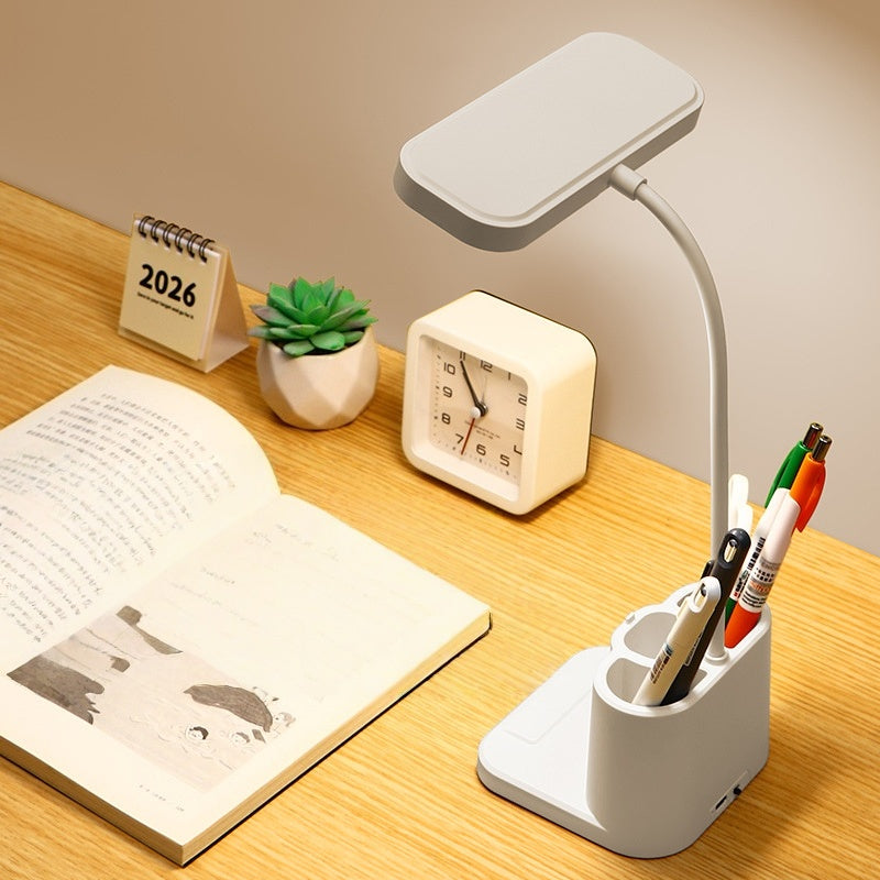 Rechargeable 3-color LED Temperature Multi-function Pen Stand Study Battery-Powered Table Lamp