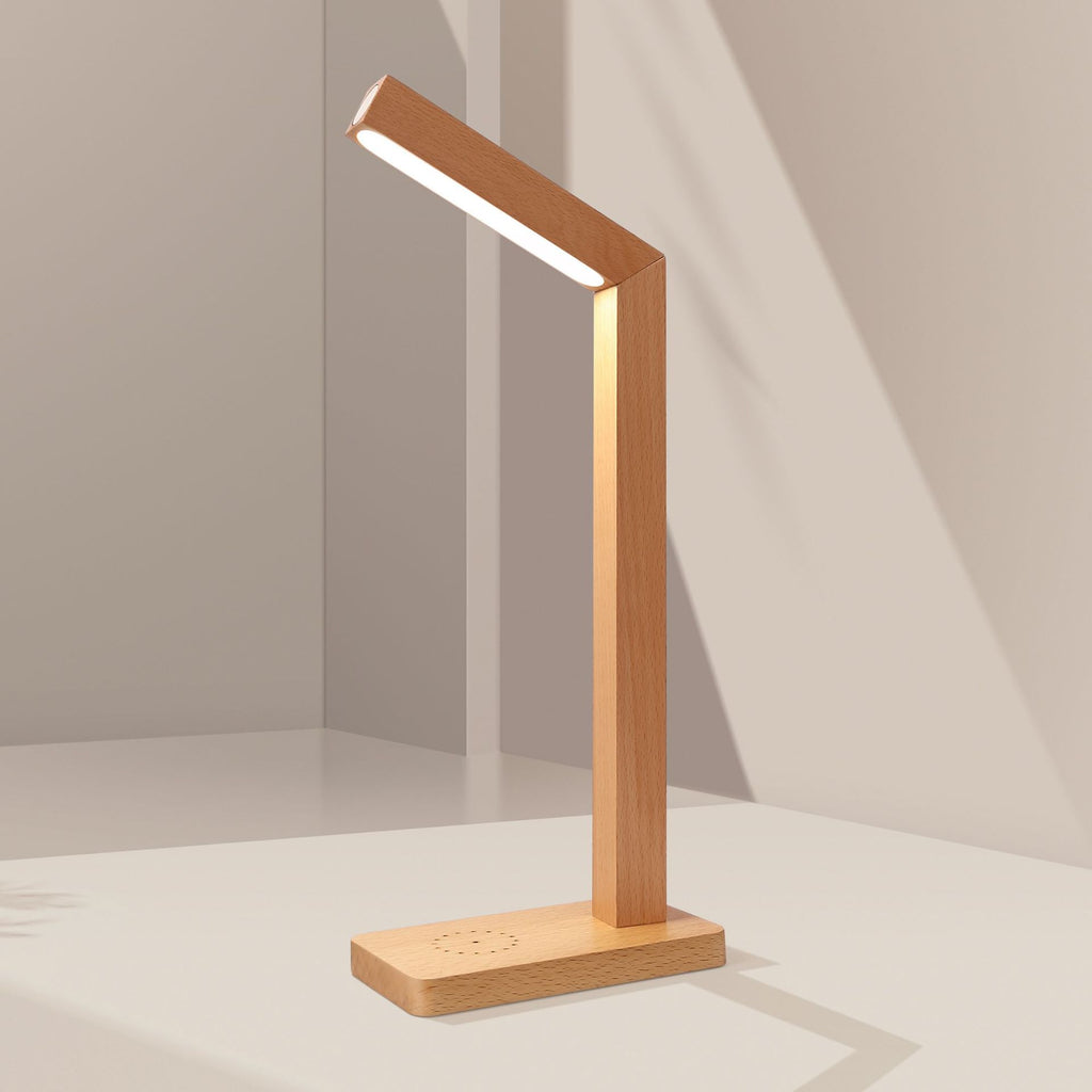 LED Wooden Table Lamp with Wireless Charger Desk Lights for Home Office Touch Control Adjustable Portable Desk Lamp