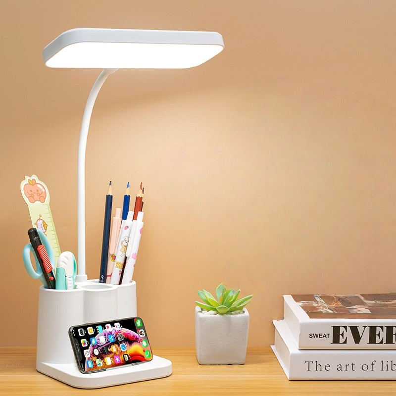 Rechargeable 3-color LED Temperature Multi-function Pen Stand Study Battery-Powered Table Lamp